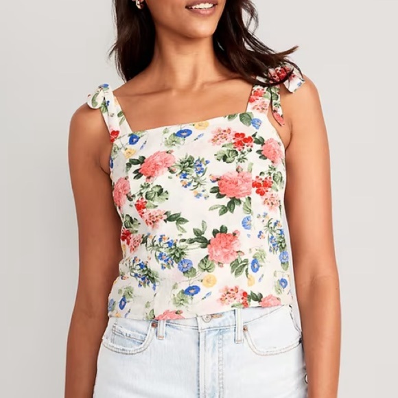 Old Navy Fitted Tie-Shoulder Cropped Dobby Corset Cami Top Floral Size Small NWT - Picture 1 of 7